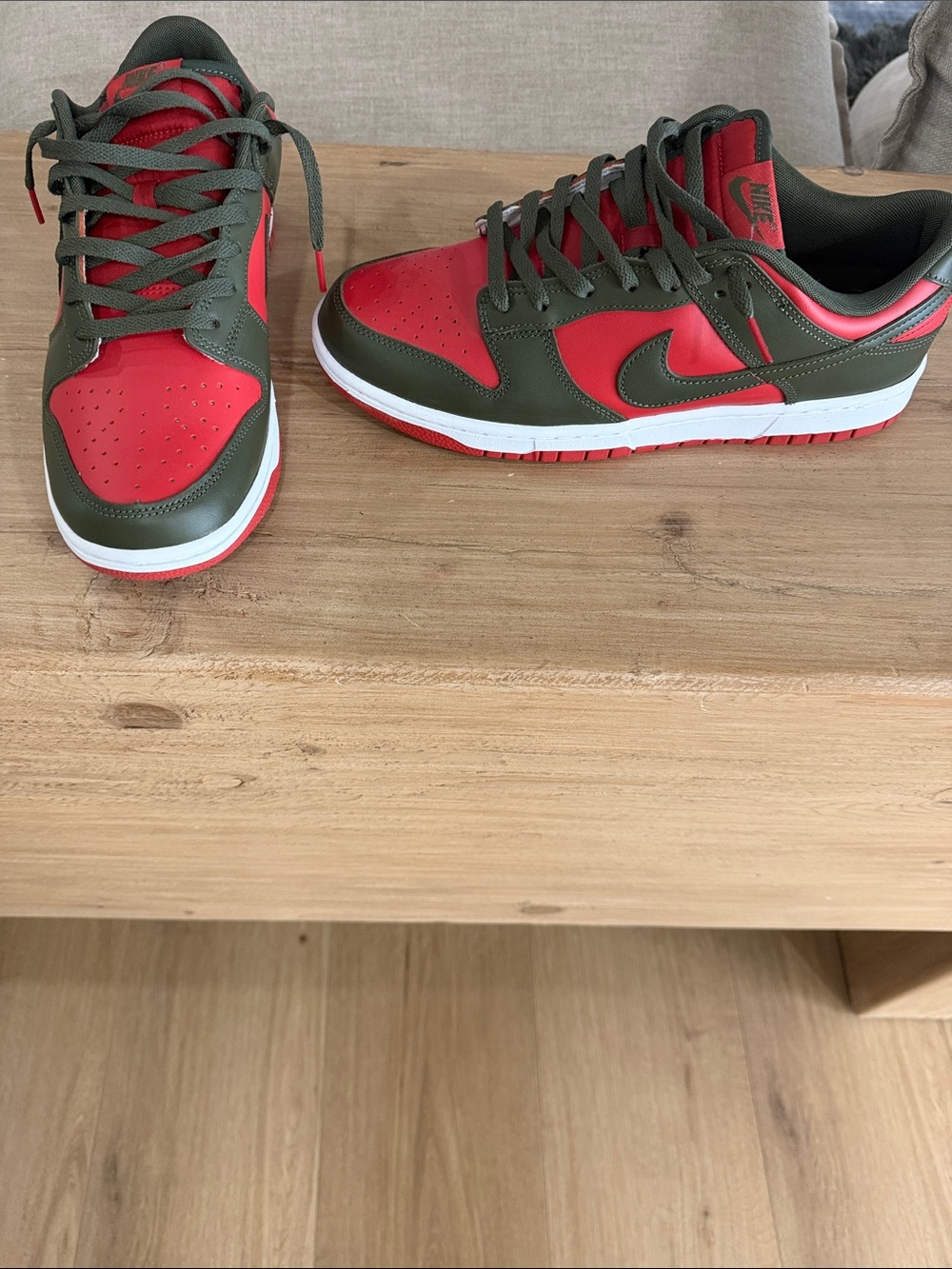 Nike Dunk Low in Olive Green & Red
